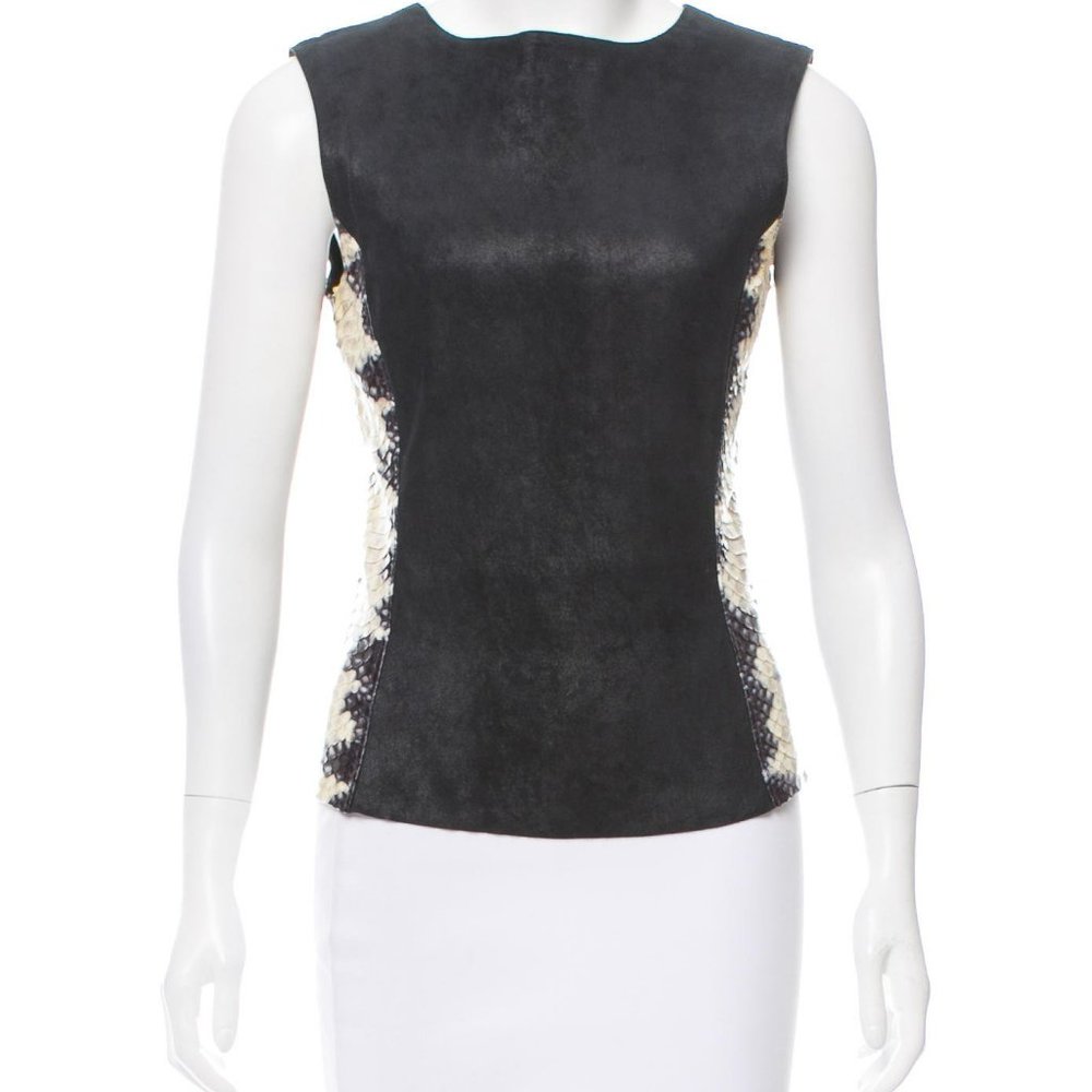 DROME Brand SLEEVELESS PYTHON LEATHER SNAKE SKIN BLACK TOP SIZE L